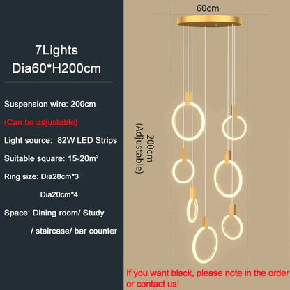 Luxury Round Hanging Acrylic Chandelier for Staircase Living - Dia60cm(7 lights) / Gold
