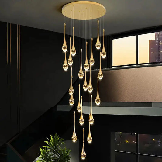 Luxury Water - Drop Spiral Crystal Chandelier for Staircase,Hallway