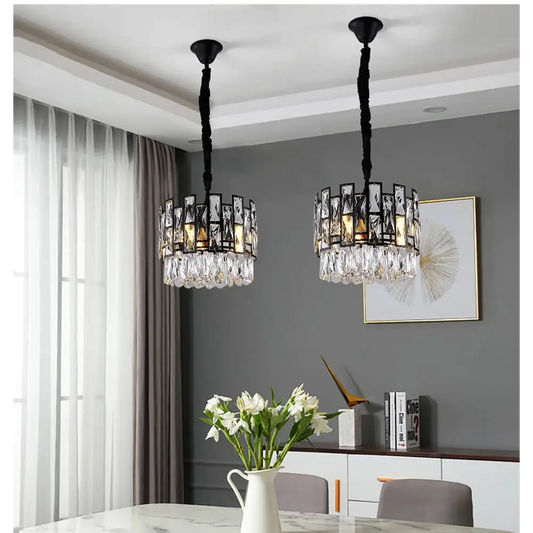 Modern Black Hanging Crystal Chandelier for Island Dining Bar - 2PCS / NON dimm warm light