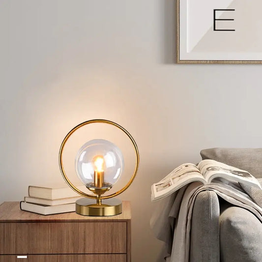 Modern Brass Glass Ball Ring Bedside Table Lamp - Home & Garden > Lighting Lamps