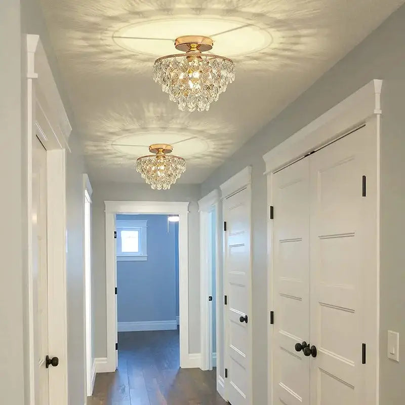 Modern Crystal Semi‑Flush Mount Ceiling Light Gold - Chandelier