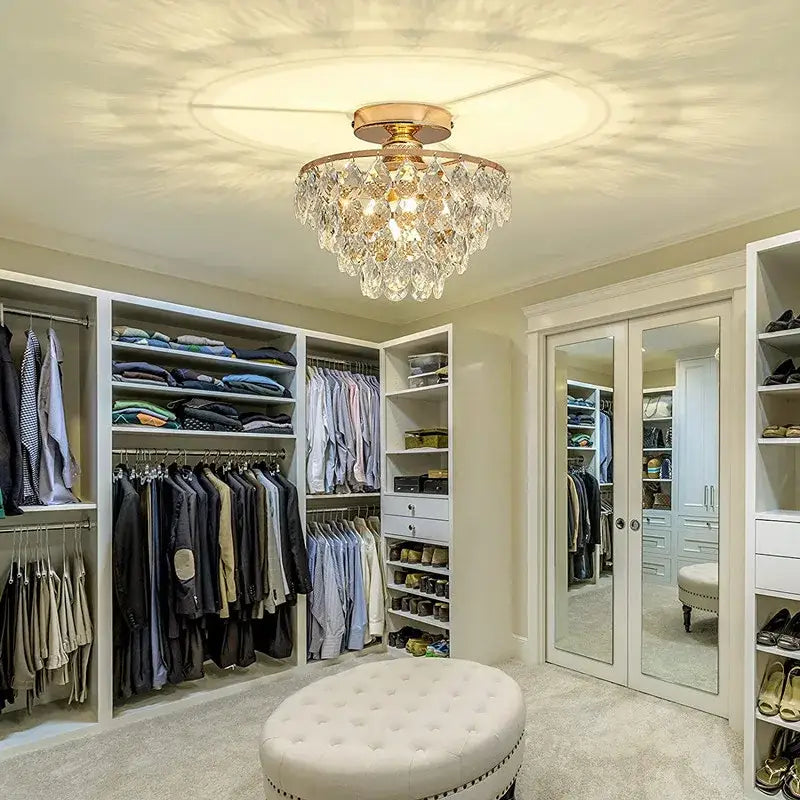 Modern Crystal Semi‑Flush Mount Ceiling Light Gold - Chandelier