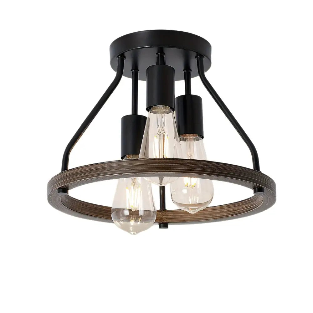Modern Farmhouse Wood Semi Flush Mount Ceiling Light - 3 Head - Lighting > lights