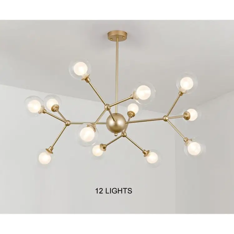 Modern Glass Globe Chandelier with Molecular Fission Branches - 12 Lights / Warm Light