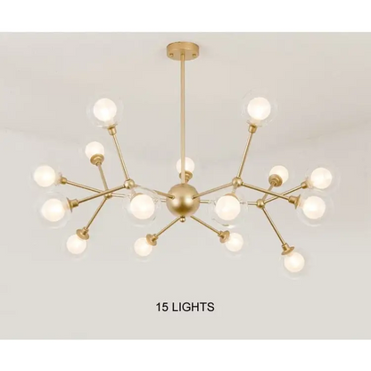 Modern Glass Globe Chandelier with Molecular Fission Branches - 15 Lights / Warm Light