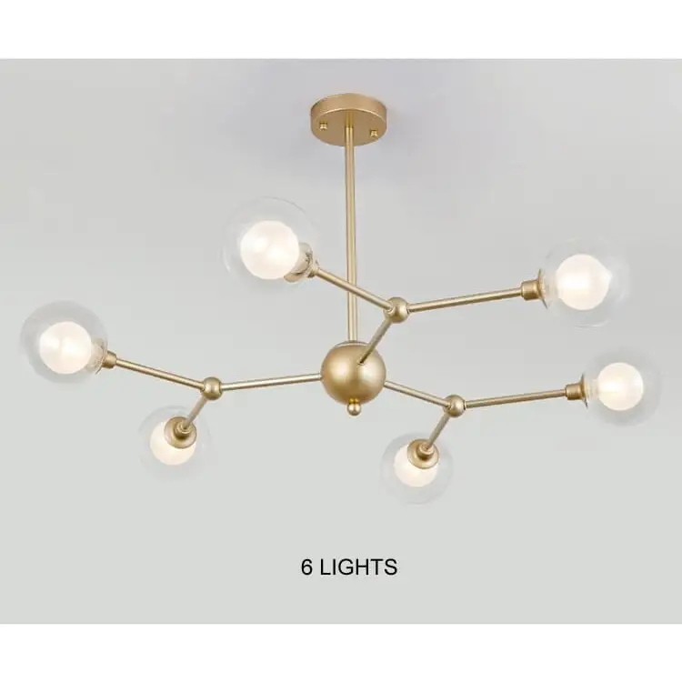 Modern Glass Globe Chandelier with Molecular Fission Branches - 6 Lights / Warm Light
