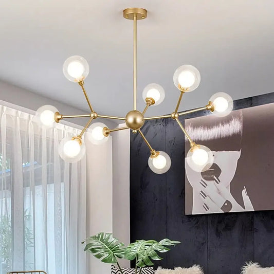 Modern Glass Globe Chandelier with Molecular Fission Branches - Home & Garden > Lighting