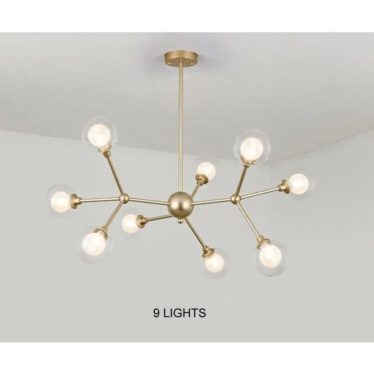 Modern Glass Globe Chandelier with Molecular Fission Branches - 9 Lights / Warm Light