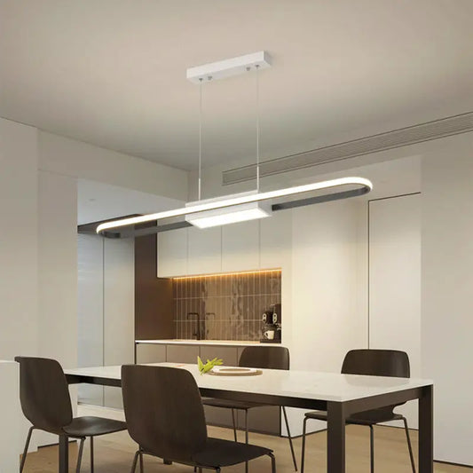 Modern LED Long Strip Chandelier for Kitchen Restaurant - Black / Trichromatic Light