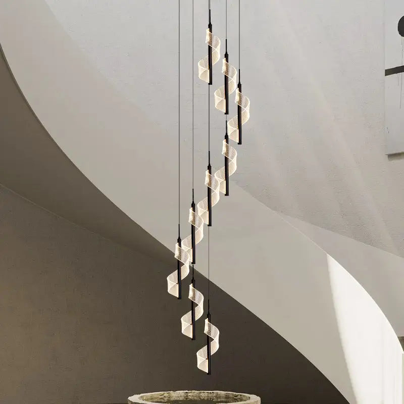 Modern Long Spiral Chandelier for Staircase Lobby Living - Black / 9 Lights Home & Garden