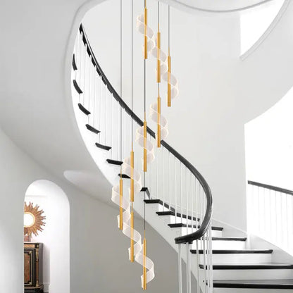 Modern Long Spiral Chandelier for Staircase Lobby Living - Gold / 9 Lights Home & Garden