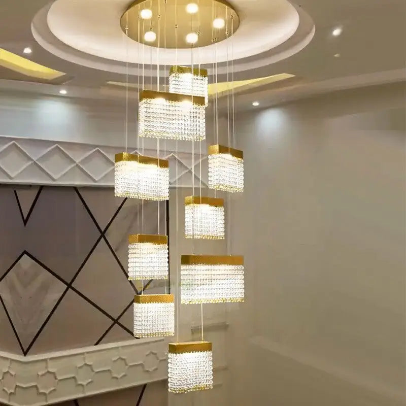 Modern Luxury Crystal LED Ceiling Chandelier for Staircase Foyer - Home & Garden >