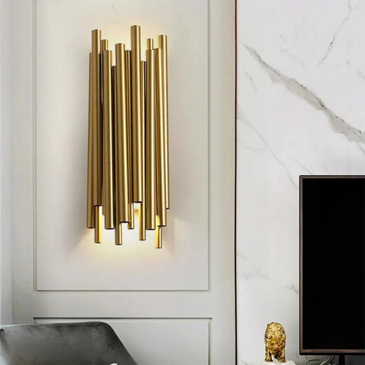 Modern Polished Steel Gold Wall Sconce for Beside Living - Warm Light 3000K - Sconces