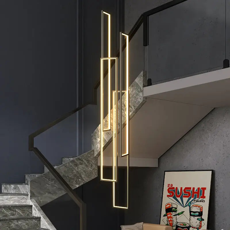 Modern Rectangle LED Chandelier for Staircase Lobby Living - Home & Garden > Lighting