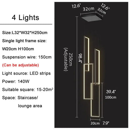 Modern Rectangle LED Chandelier for Staircase Lobby Living - Home & Garden > Lighting