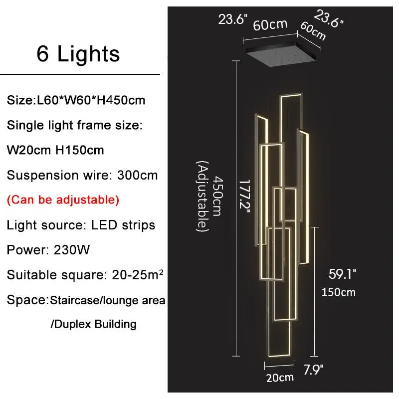 Modern Rectangle LED Chandelier for Staircase Lobby Living - Home & Garden > Lighting