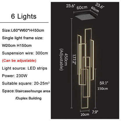 Modern Rectangle LED Chandelier for Staircase Lobby Living - Home & Garden > Lighting