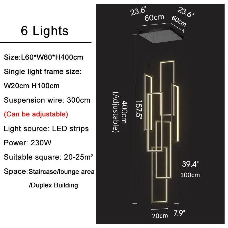 Modern Rectangle LED Chandelier for Staircase Lobby Living - Home & Garden > Lighting