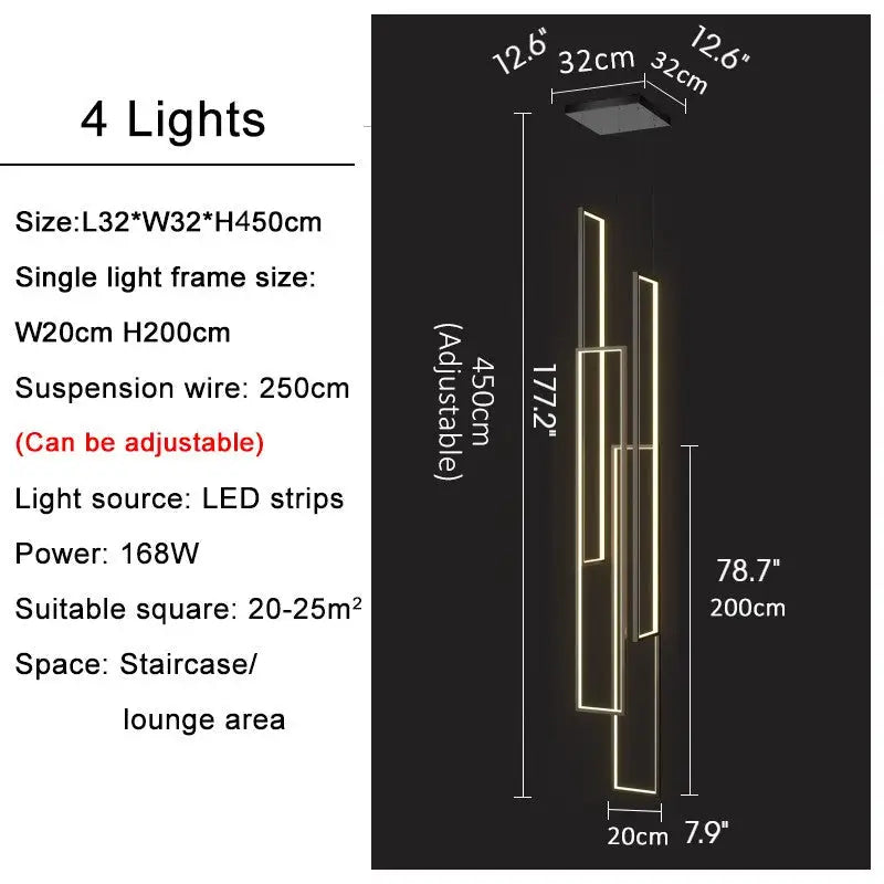 Modern Rectangle LED Chandelier for Staircase Lobby Living - Home & Garden > Lighting