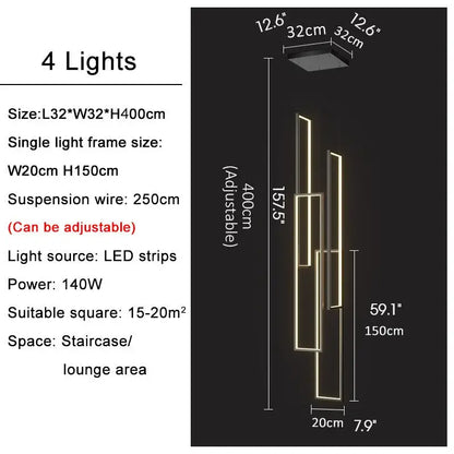 Modern Rectangle LED Chandelier for Staircase Lobby Living - Home & Garden > Lighting