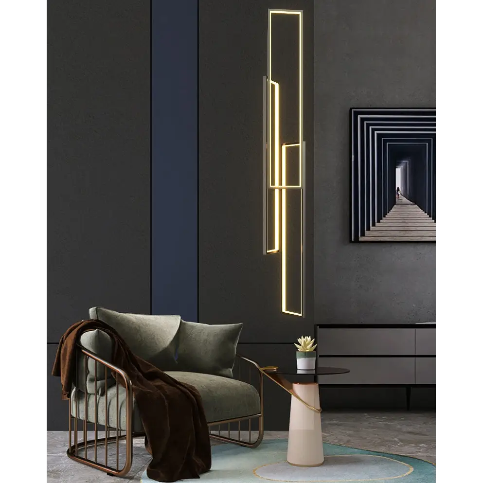 Modern Rectangle LED Chandelier for Staircase Lobby Living - Black, 3 Lights / Cool Light