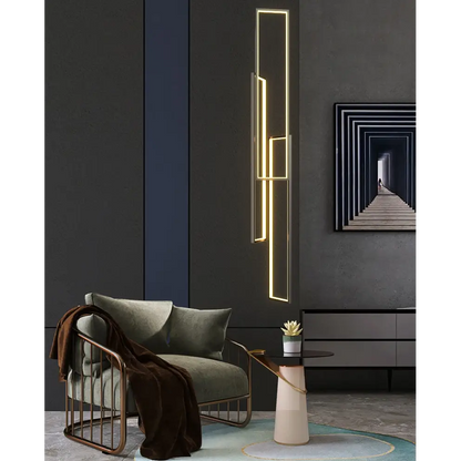 Modern Rectangle LED Chandelier for Staircase Lobby Living - Black, 3 Lights / Cool Light