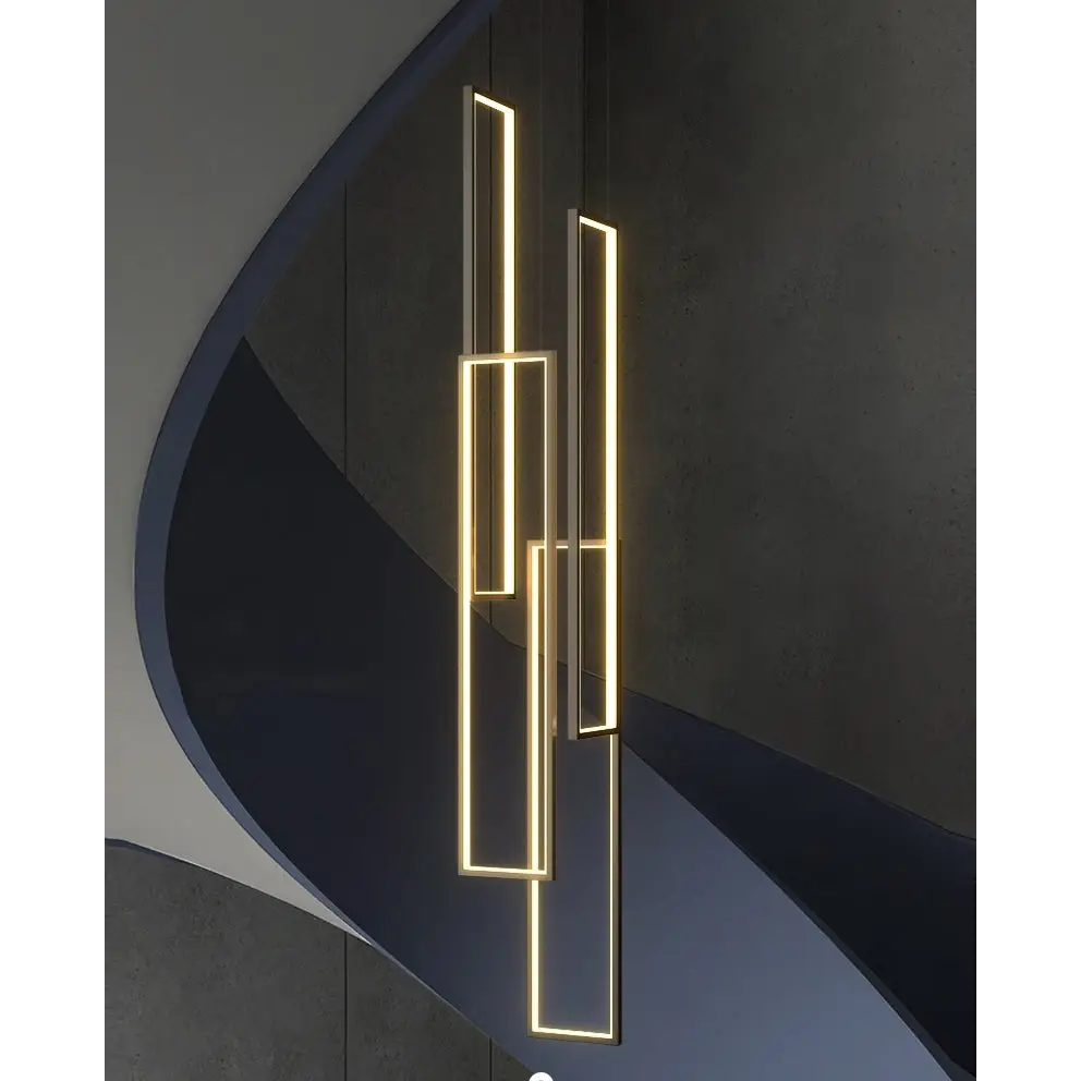 Modern Rectangle LED Chandelier for Staircase Lobby Living - Black, 4 Lights / Cool Light