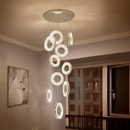 Modern Ring LED Crystal Chandelier for Staircase Lobby - Home & Garden > Lighting
