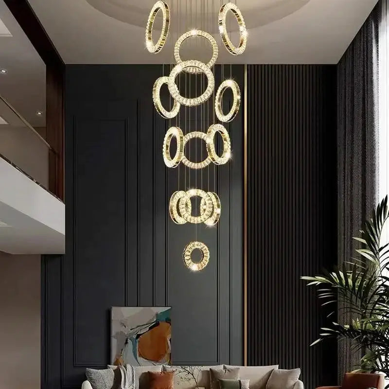 Modern Ring LED Crystal Chandelier for Staircase Lobby - Home & Garden > Lighting