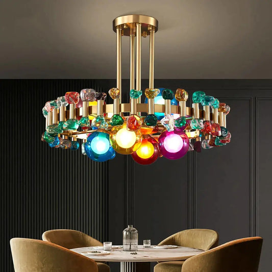 Modern Round Colorful Crystal Chandelier for Living Bedroom