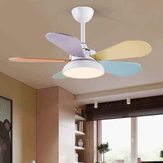 Nordic Cartoon Noiseless Kids Ceiling Fan with Lights - White / Colorful 5 Lighting > Fans