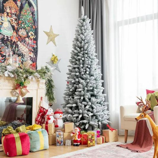 Pencil Shaped Snow Flocked Artificial Christmas Tree - Home & Garden > Decor Seasonal