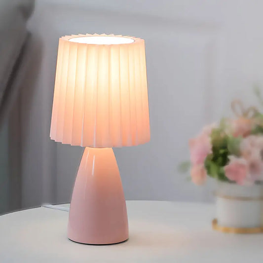 Pleated Fabrics Glass Base USB Dimmable Table Lamp - Pink - Lighting > & Floor Lamps lamps