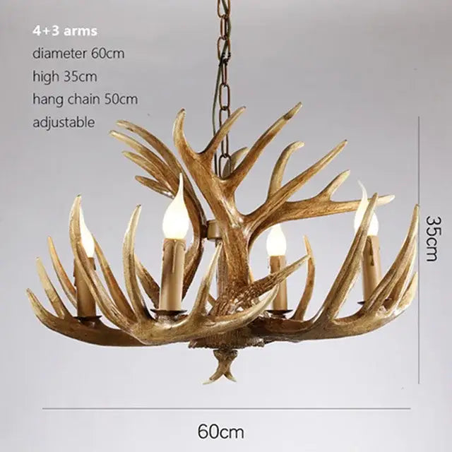 Retro Resin Antler Chandelier for Living Restaurant Bar - Brown 4X3 arms - Home & Garden