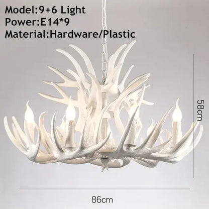 Retro Resin Antler Chandelier for Living Restaurant Bar - White 9X6 arms - Home & Garden