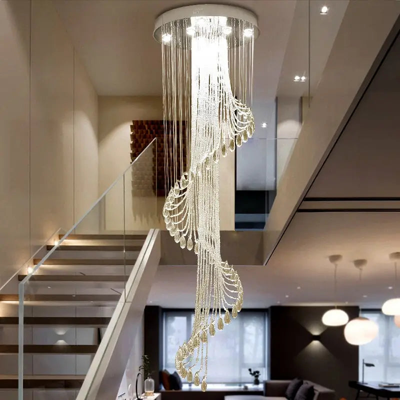 Spiral Crystal Staircase Ceiling Chandelier for Lobby Hall Stairwell - Home & Garden >