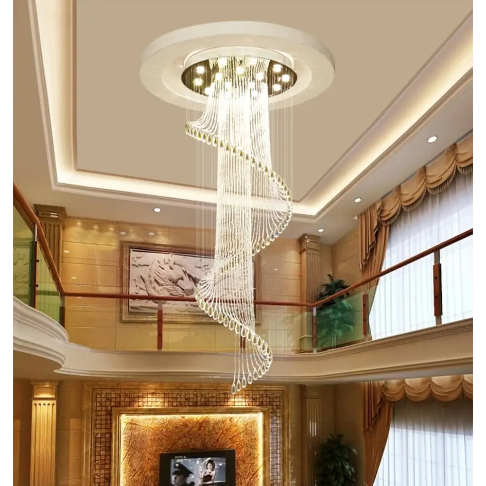 Spiral Crystal Staircase Ceiling Chandelier for Lobby Hall Stairwell - Home & Garden >