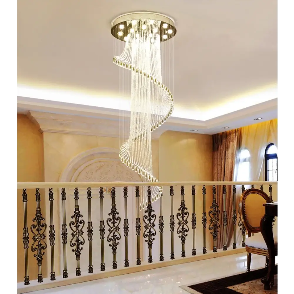 Spiral Crystal Staircase Ceiling Chandelier for Lobby Hall Stairwell - Home & Garden >