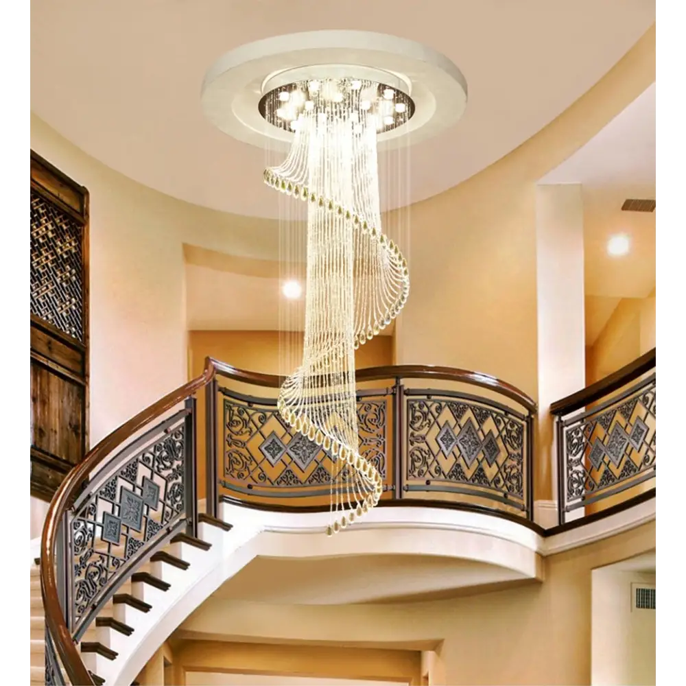 Spiral Crystal Staircase Ceiling Chandelier for Lobby Hall Stairwell - Home & Garden >