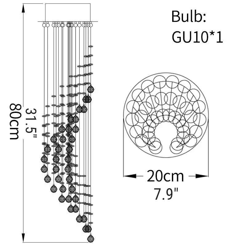 Spiral Moon Chandelier for Duplex Staircase Lobby Hall Stairwell - D7.9*H31.5’ / Warm