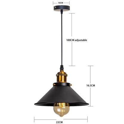 Vintage Iron Pendant Light Retro Industrial Lamp - Black & Gold - Lighting