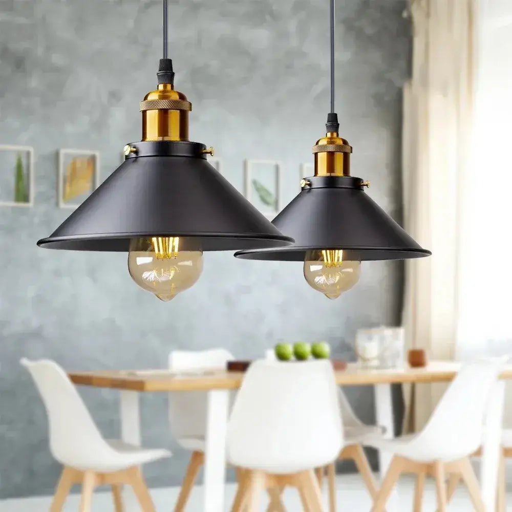 Vintage Iron Pendant Light Retro Industrial Lamp - Black & Gold - Lighting