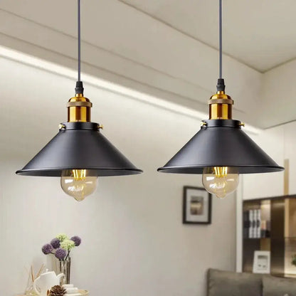 Vintage Iron Pendant Light Retro Industrial Lamp - Black & Gold - Lighting
